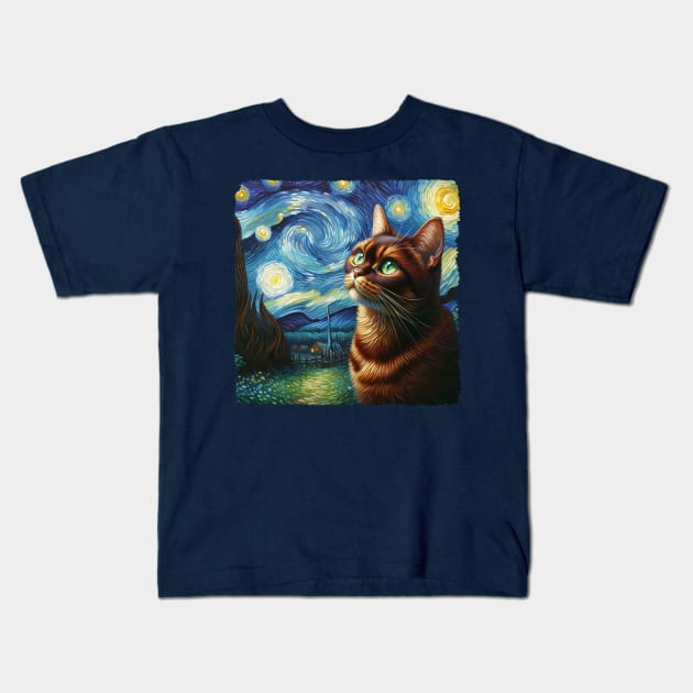 Havana Starry Night Inspired - Artistic Cat Kids T-Shirt by starry_night